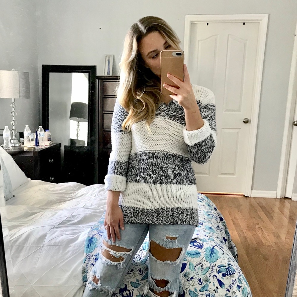 Michael Kors Blue & White Striped Sweater